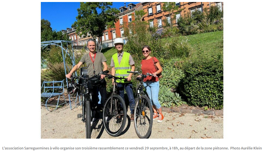 You are currently viewing Le Républicain Lorrain 26/09/2023 : Sarreguemines : un rassemblement ce vendredi 29 septembre pour encourager l’usage du vélo au quotidien